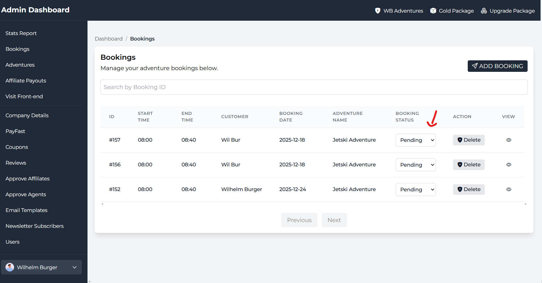 How to update the status of a booking - Fireworks Creative